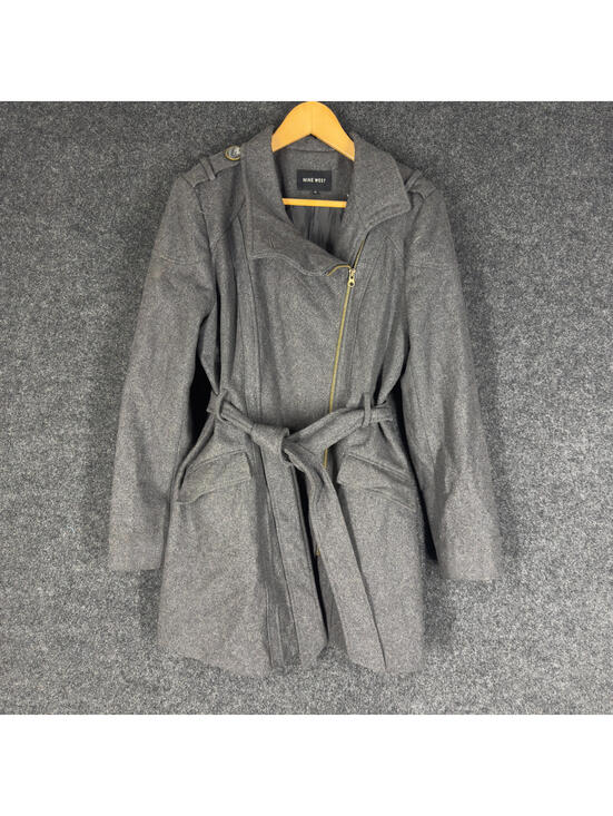 Nine West Jackets & Blazers - Nine West Coat Women 12 Gray Wool Knit Full Zip Collared Long Sleeve Belted